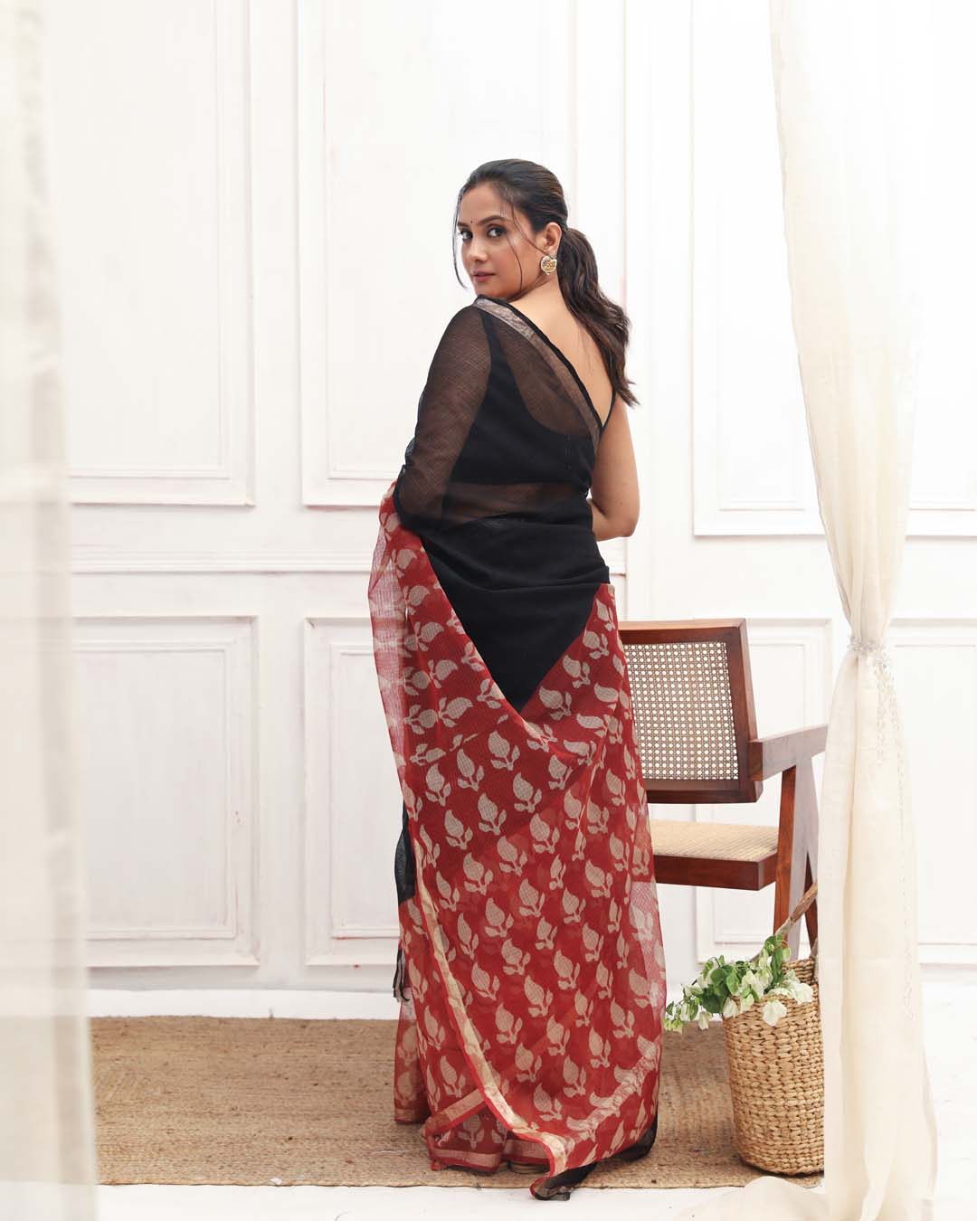 MIDNIGHT ELEGANCE (BAGRU SILK COTTON SAREE)