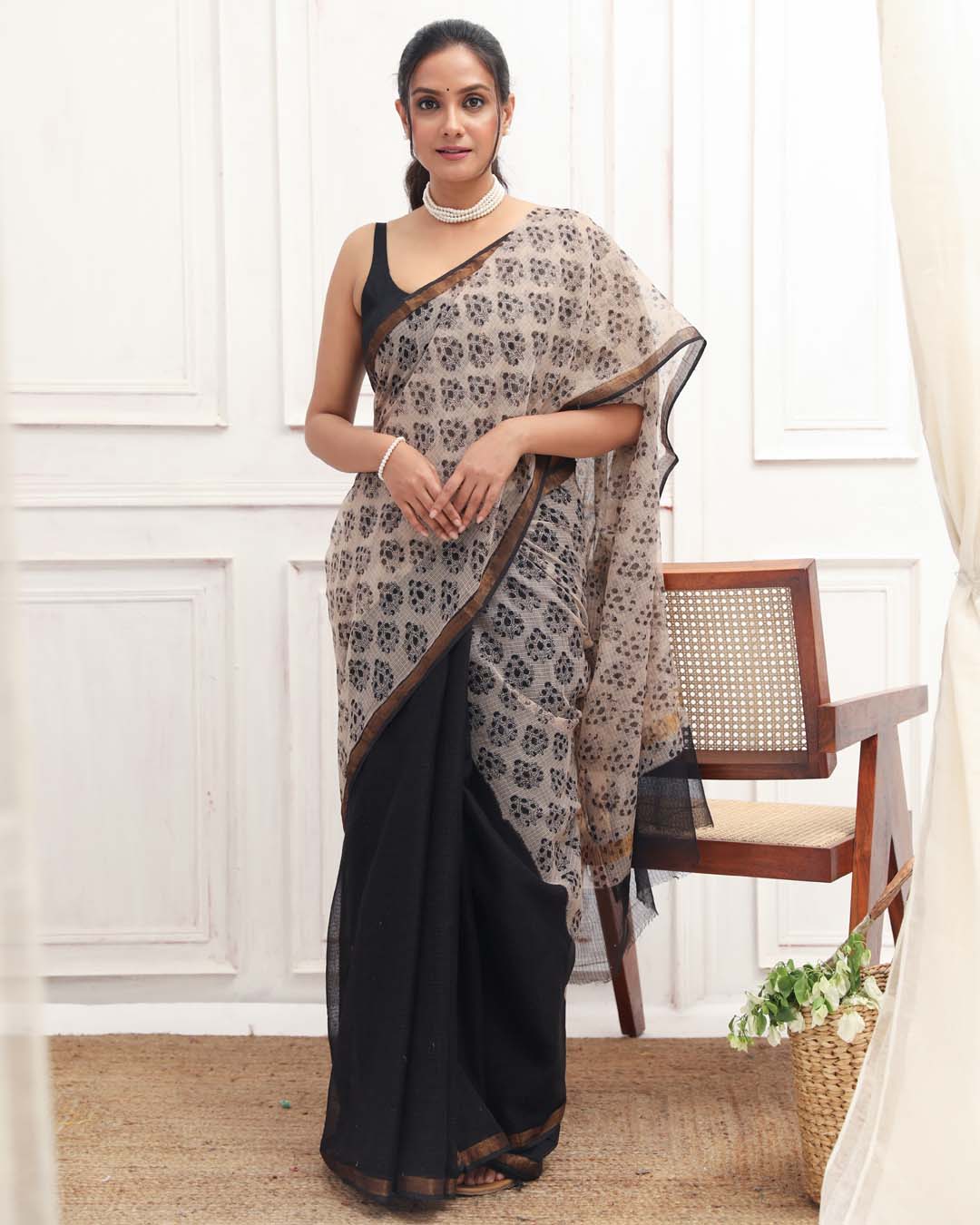 GREY WHISPER (BAGRU SILK COTTON SAREE)