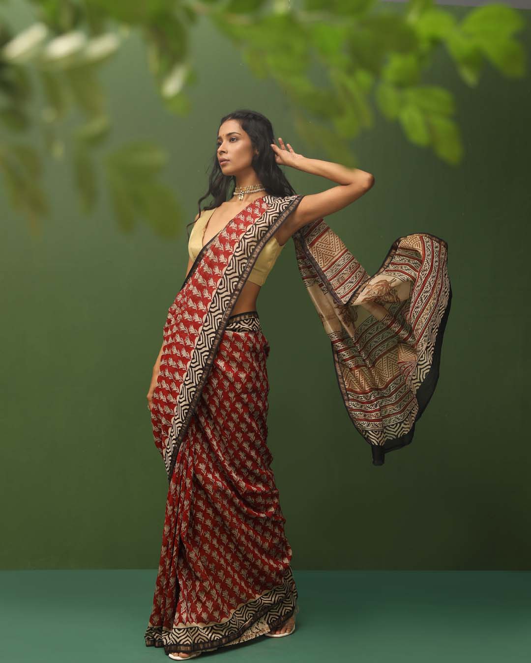 CRIMSON LEGACY (BAGRU SILK COTTON SAREE)