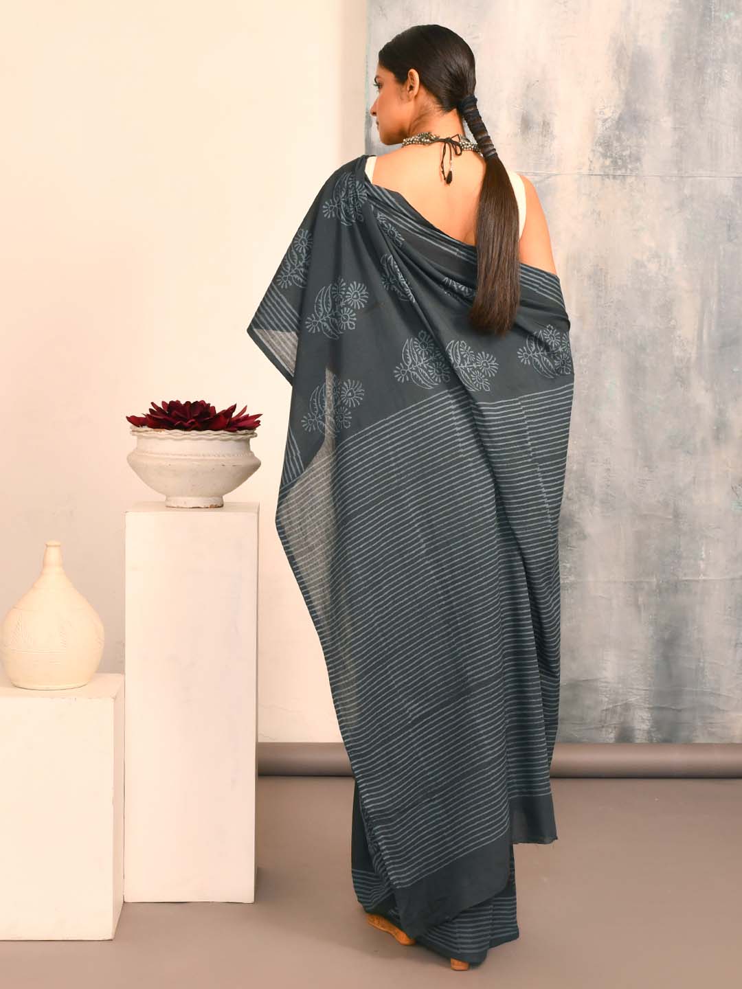 AZURE ECHOES (BAGRU 100% PURE COTTON SAREE)