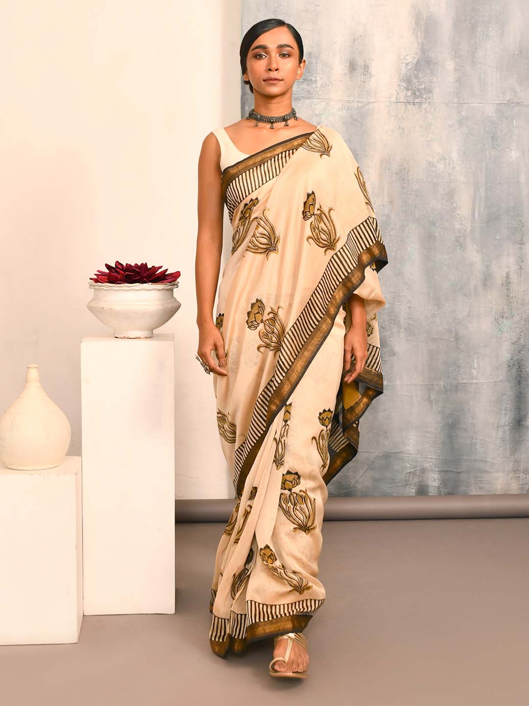 GOLDEN ECHO (BAGRU SILK COTTON SAREE)