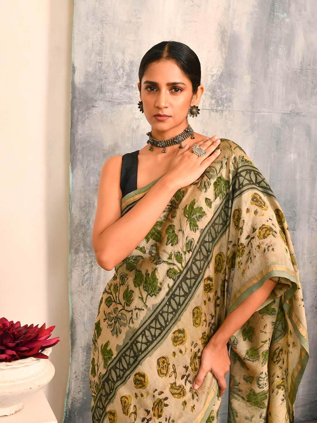 VERDANT WHISPERS (BAGRU SILK COTTON SAREE)