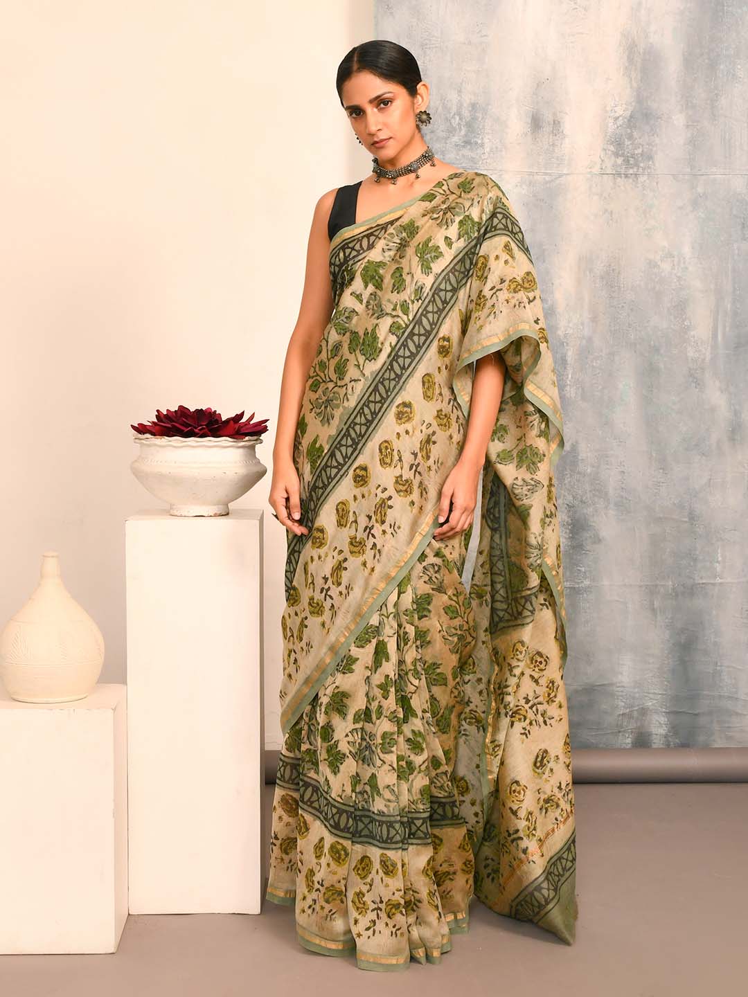 VERDANT WHISPERS (BAGRU SILK COTTON SAREE)