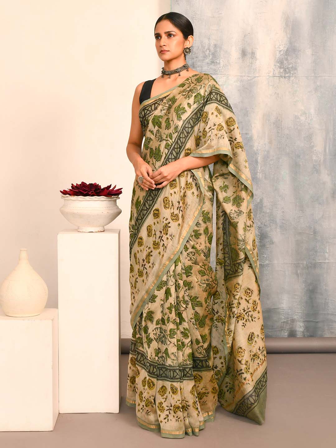 VERDANT WHISPERS (BAGRU SILK COTTON SAREE)