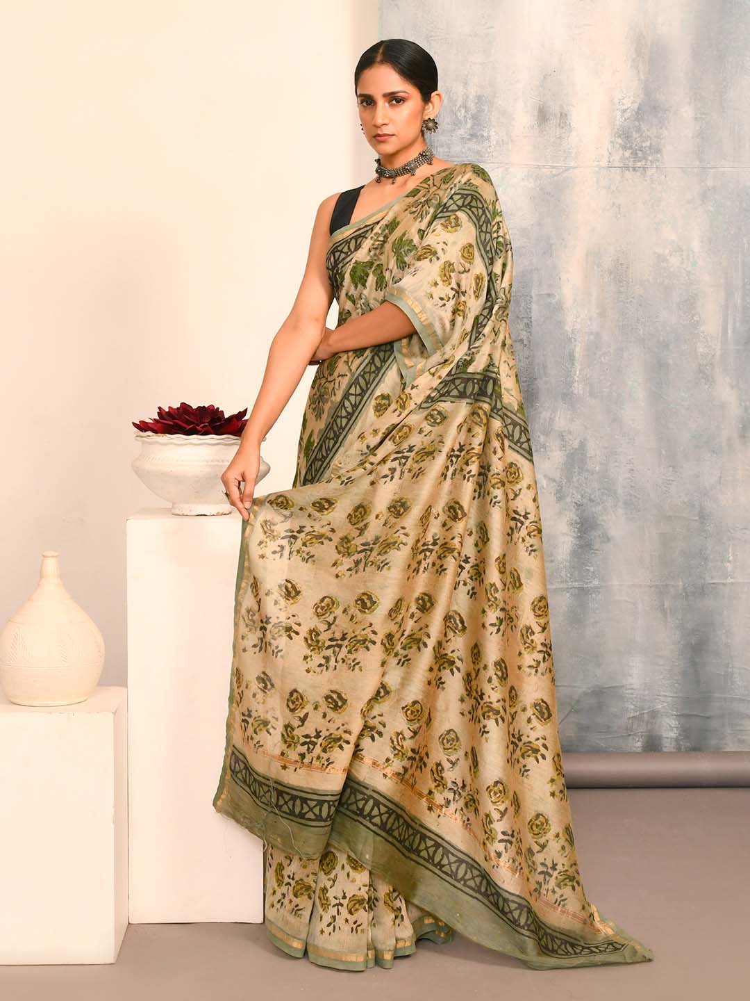 VERDANT WHISPERS (BAGRU SILK COTTON SAREE)