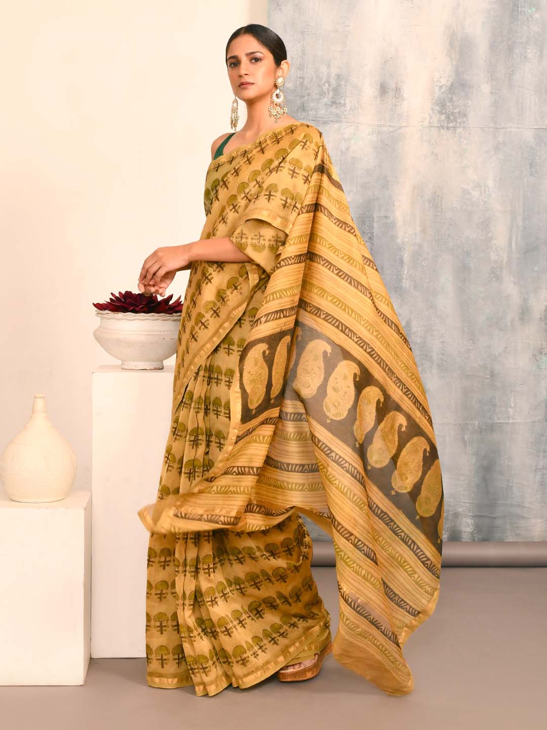 VERDANT HARMONY (BAGRU SILK COTTON SAREE)