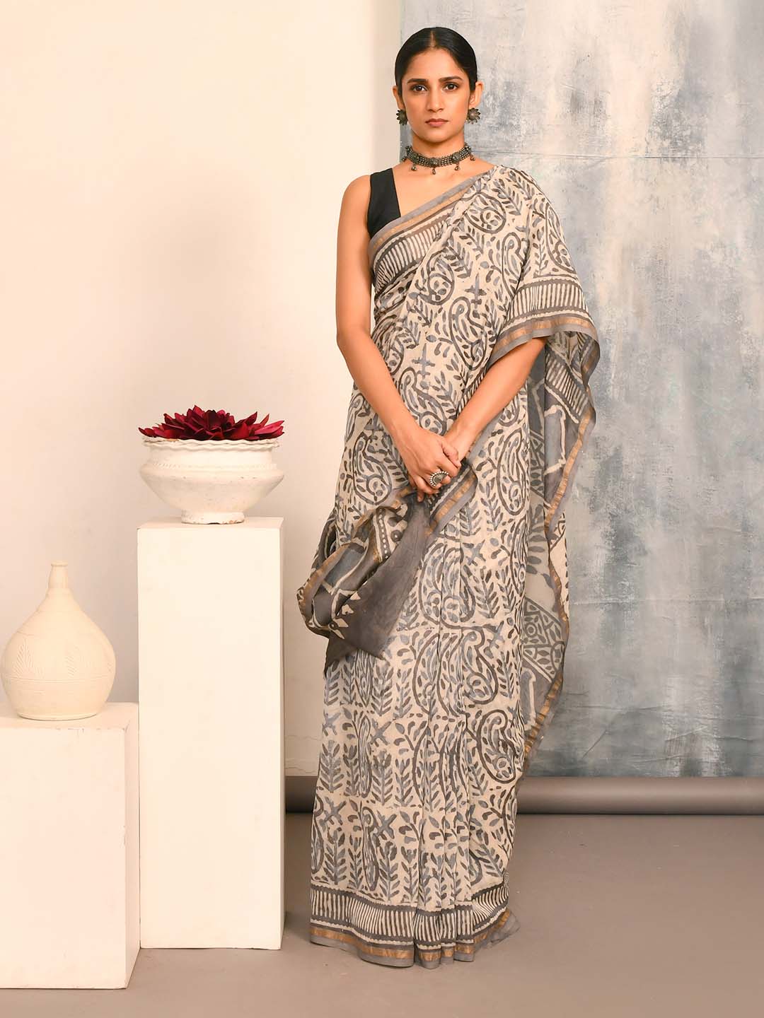 EBONY CHIC (BAGRU SILK COTTON SAREE)