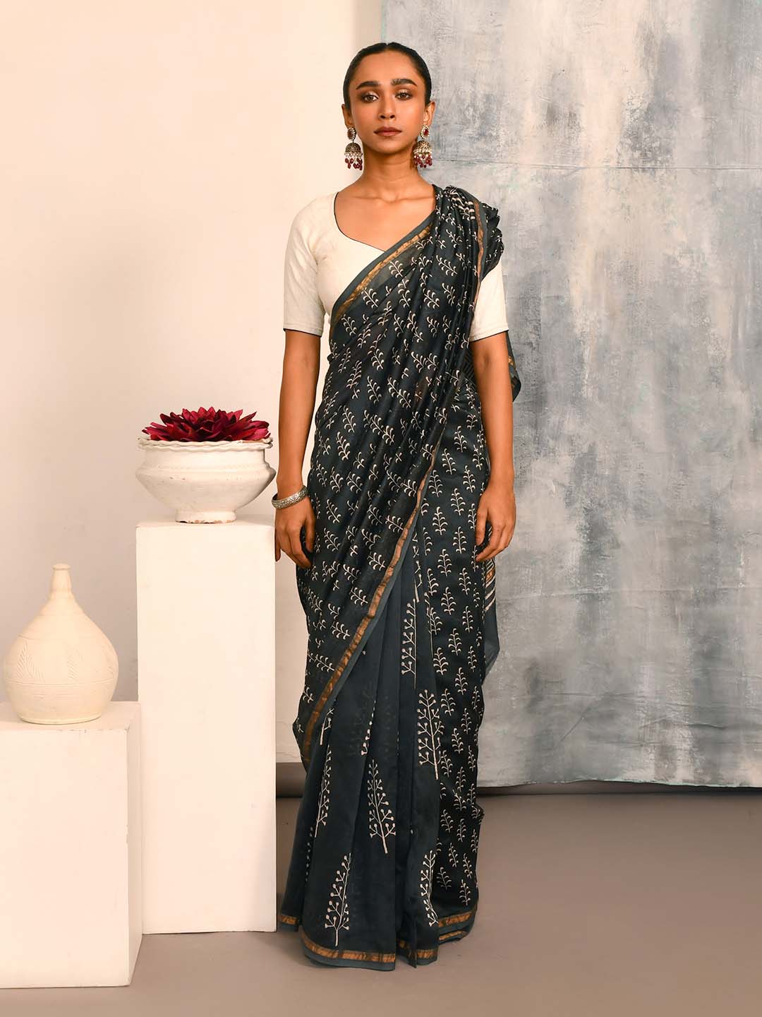 MIDNIGHT SERENADE (BAGRU SILK COTTON SAREE)