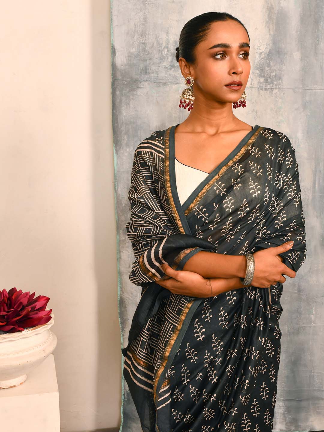 MIDNIGHT SERENADE (BAGRU SILK COTTON SAREE)
