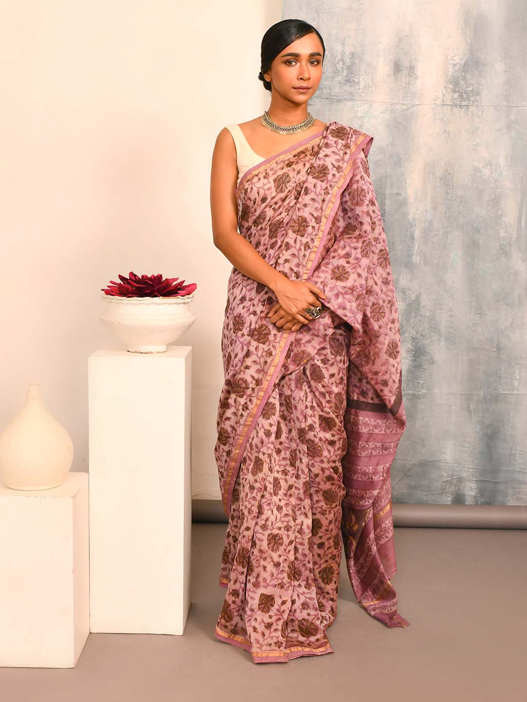 BLUSH REVERIE (BAGRU SILK COTTON SAREE)