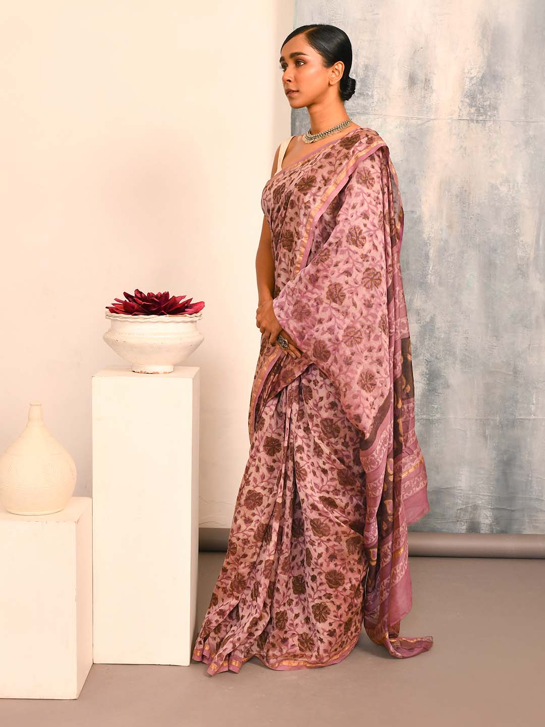 BLUSH REVERIE (BAGRU SILK COTTON SAREE)