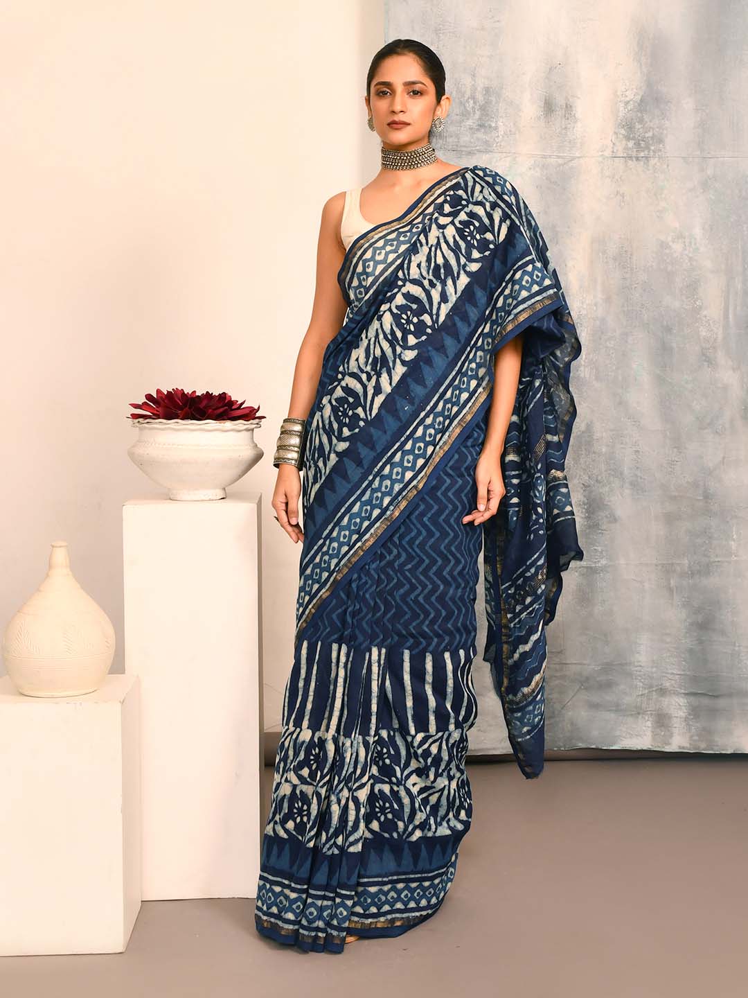 INDIGO REVERIE (BAGRU SILK COTTON SAREE)