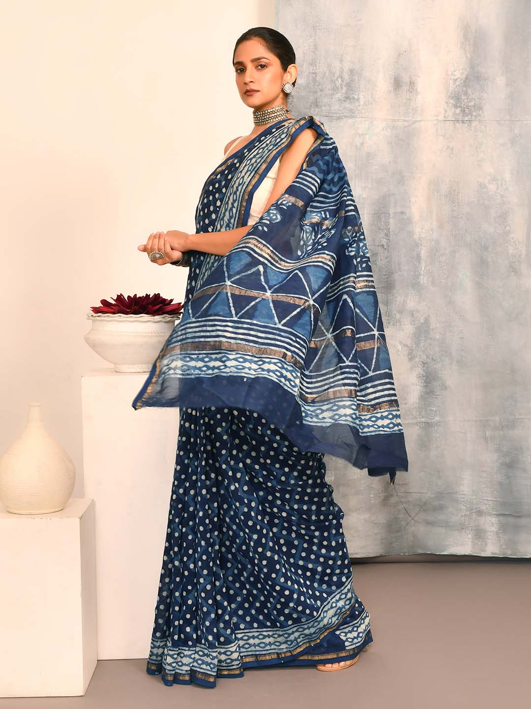 INDIGO ESSENCE (BAGRU SILK COTTON SAREE)