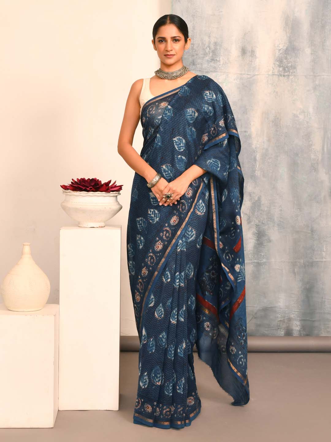 MIDNIGHT CHARM (BAGRU SILK COTTON SAREE)