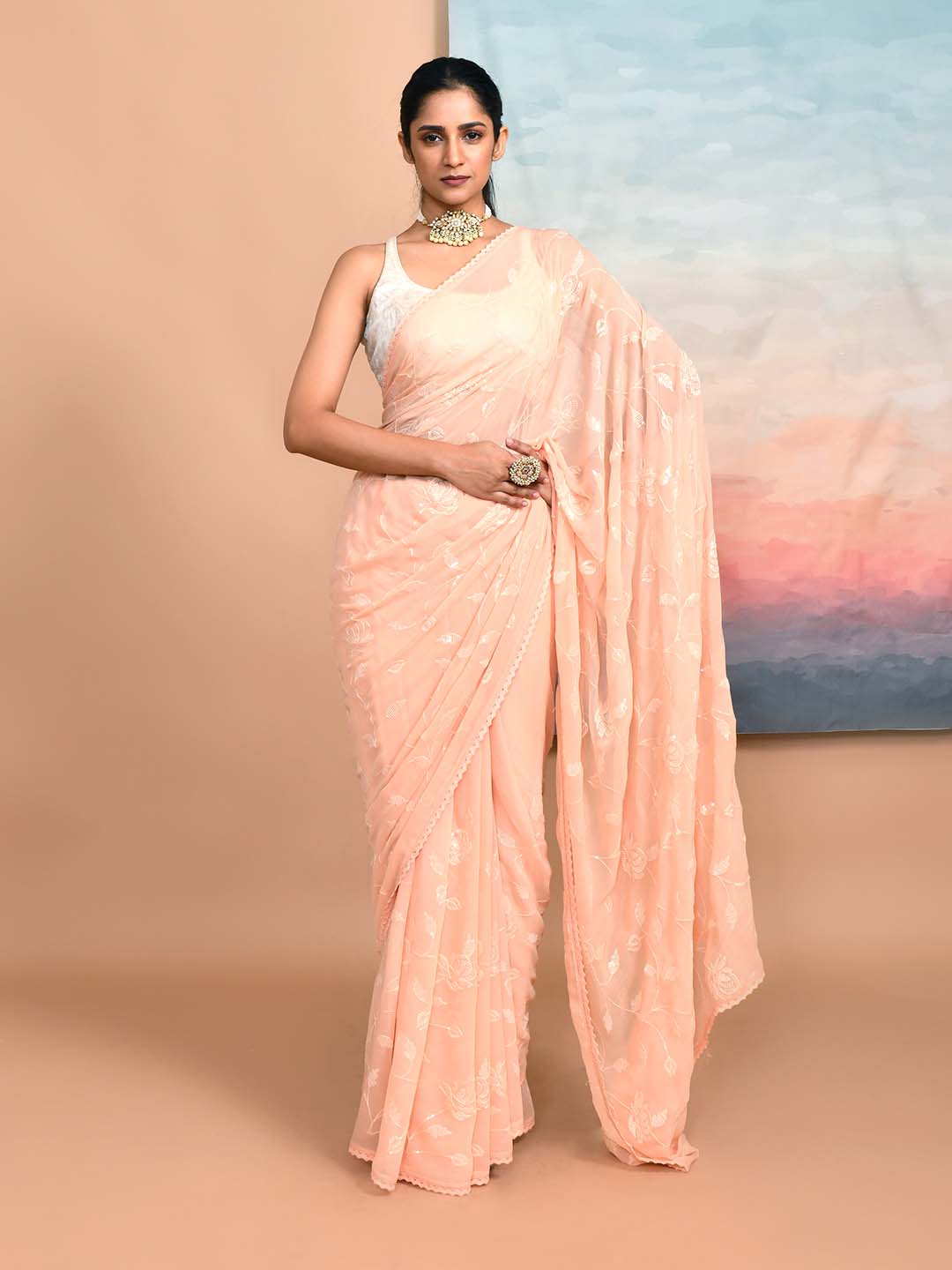 PEACH BLOSSOM (DESIGNER MODAL SILK SAREE)