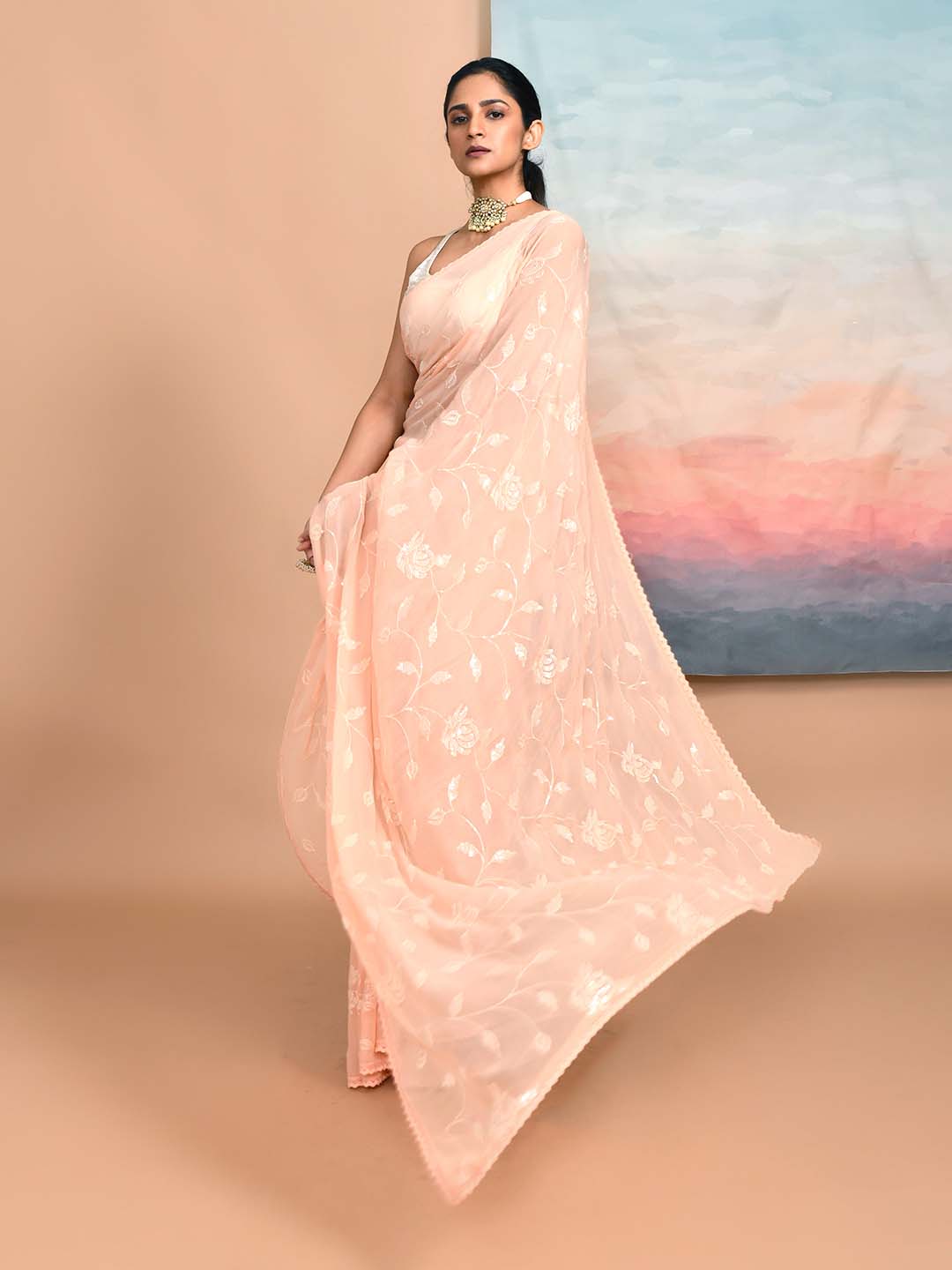 PEACH BLOSSOM (DESIGNER MODAL SILK SAREE)