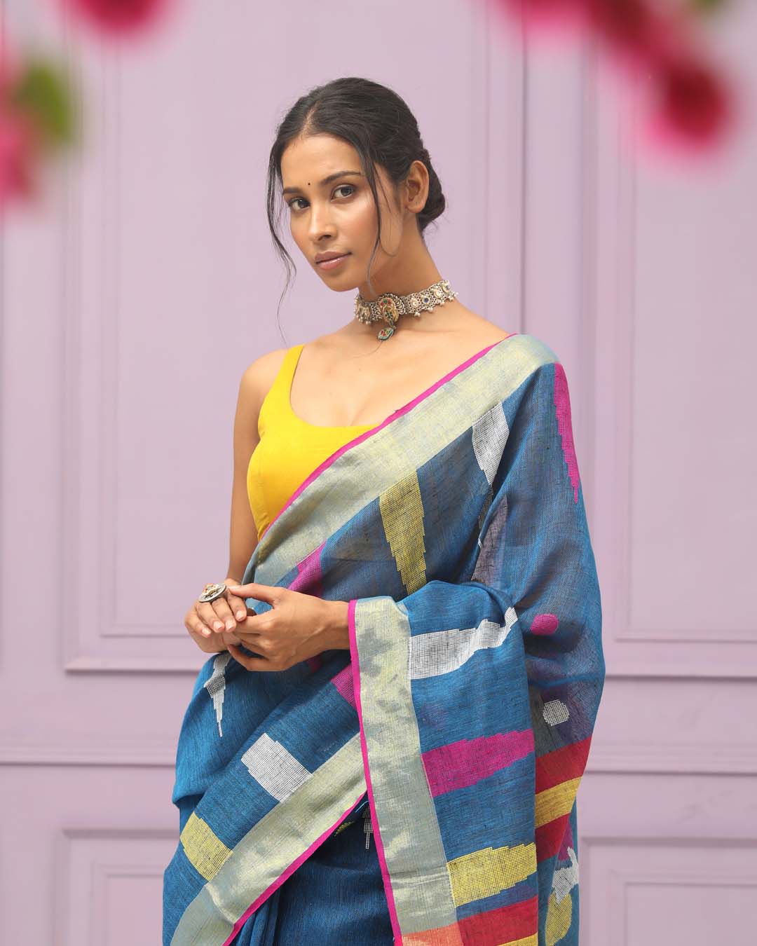 AZURE GRACE (HANDLOOM PURE LINEN SAREE)