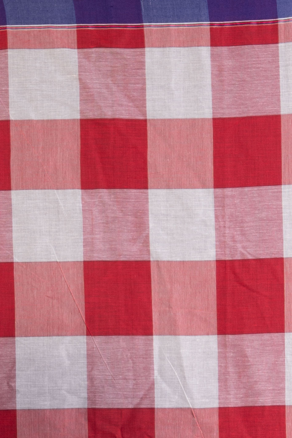 Scarlet Check Handloom Cotton Saree with Indigo Border