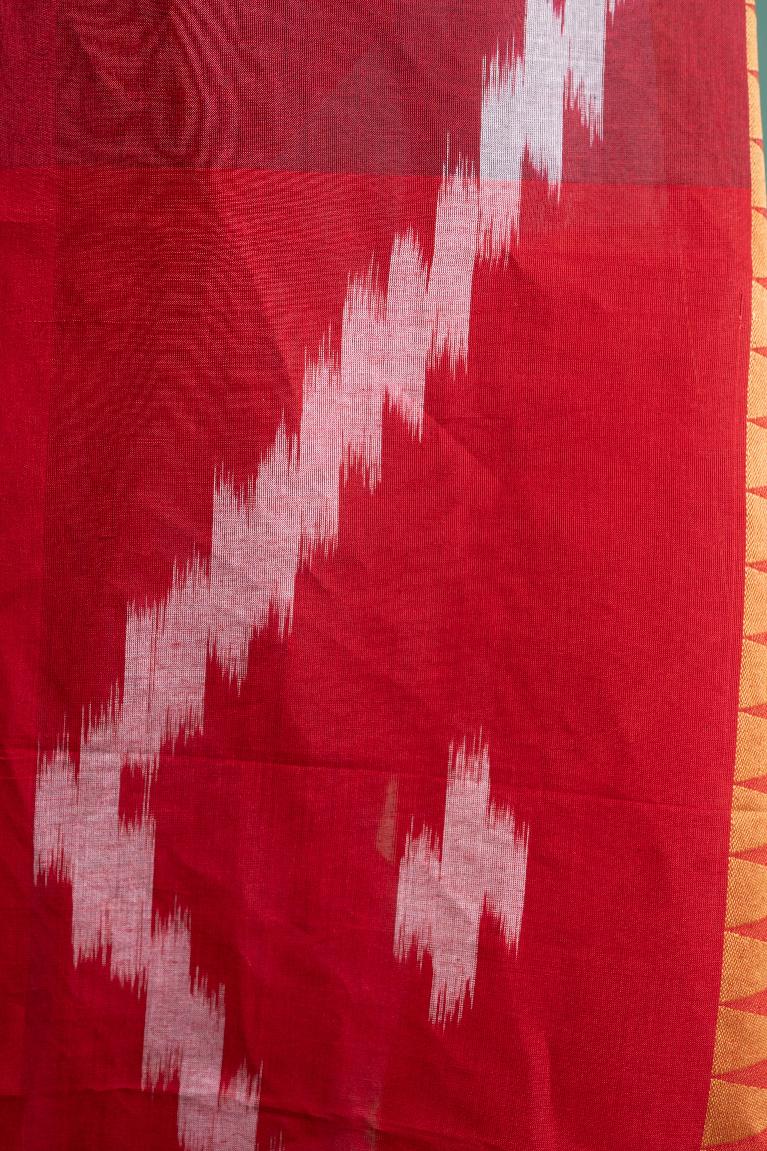 Crimson Ash Ikat Weave Saree with Tribal Border