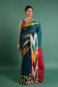 Teal & Magenta Ikat Breeze – Pure Handloom Cotton Saree