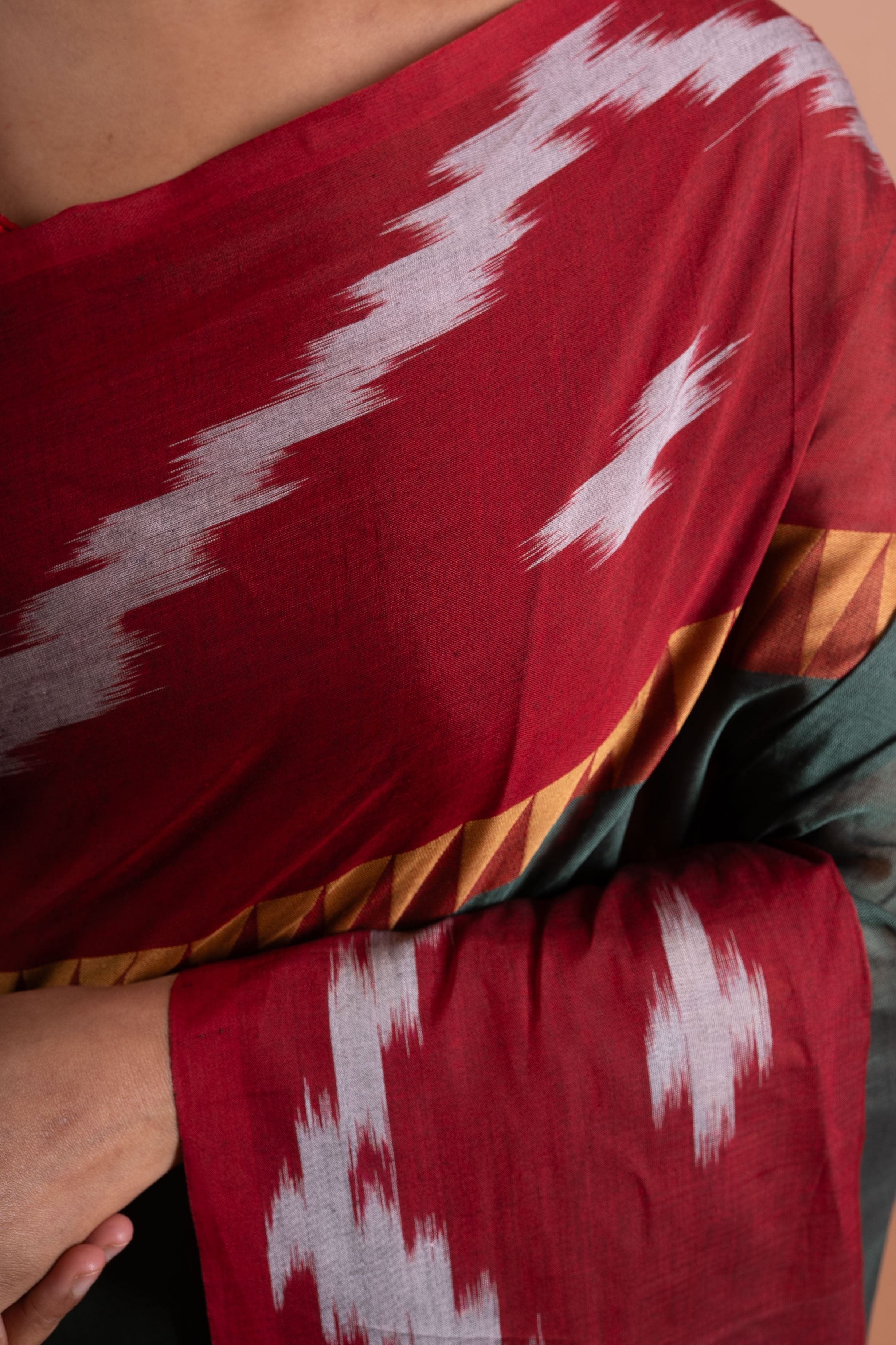 Crimson Ikat Harmony – Pure Handloom Saree