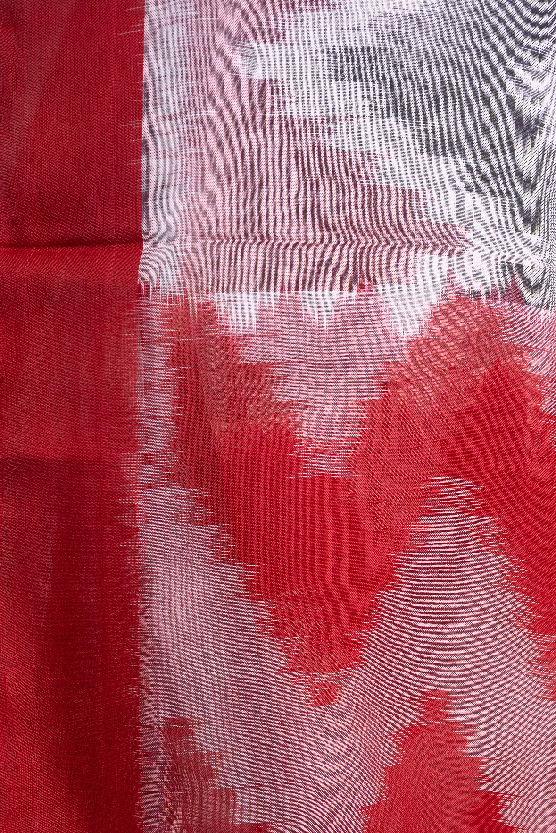Sindoor Grey–Red Ikat Pure Handloom Saree