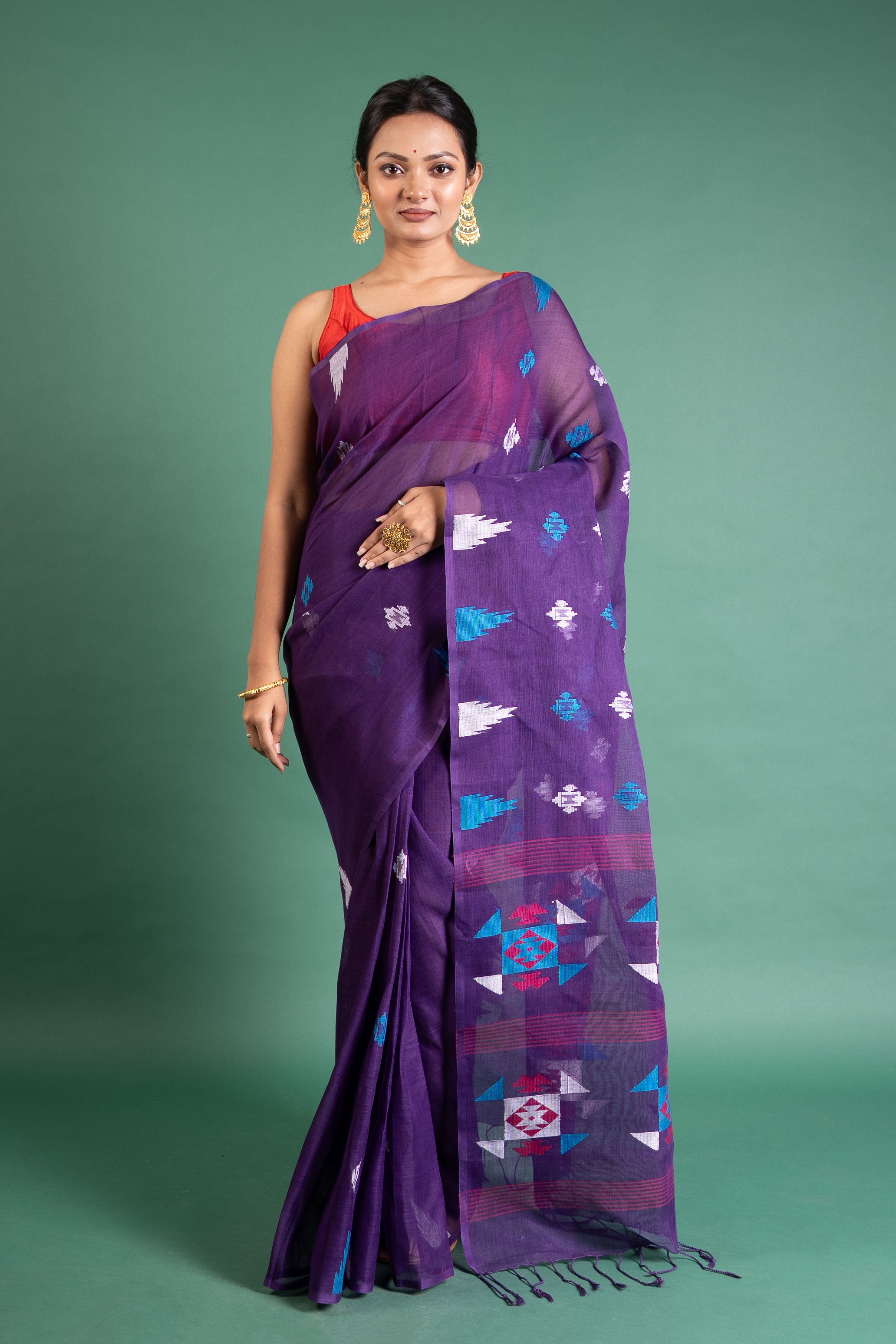 Royal Amethyst Handloom Saree with Ikat Motifs