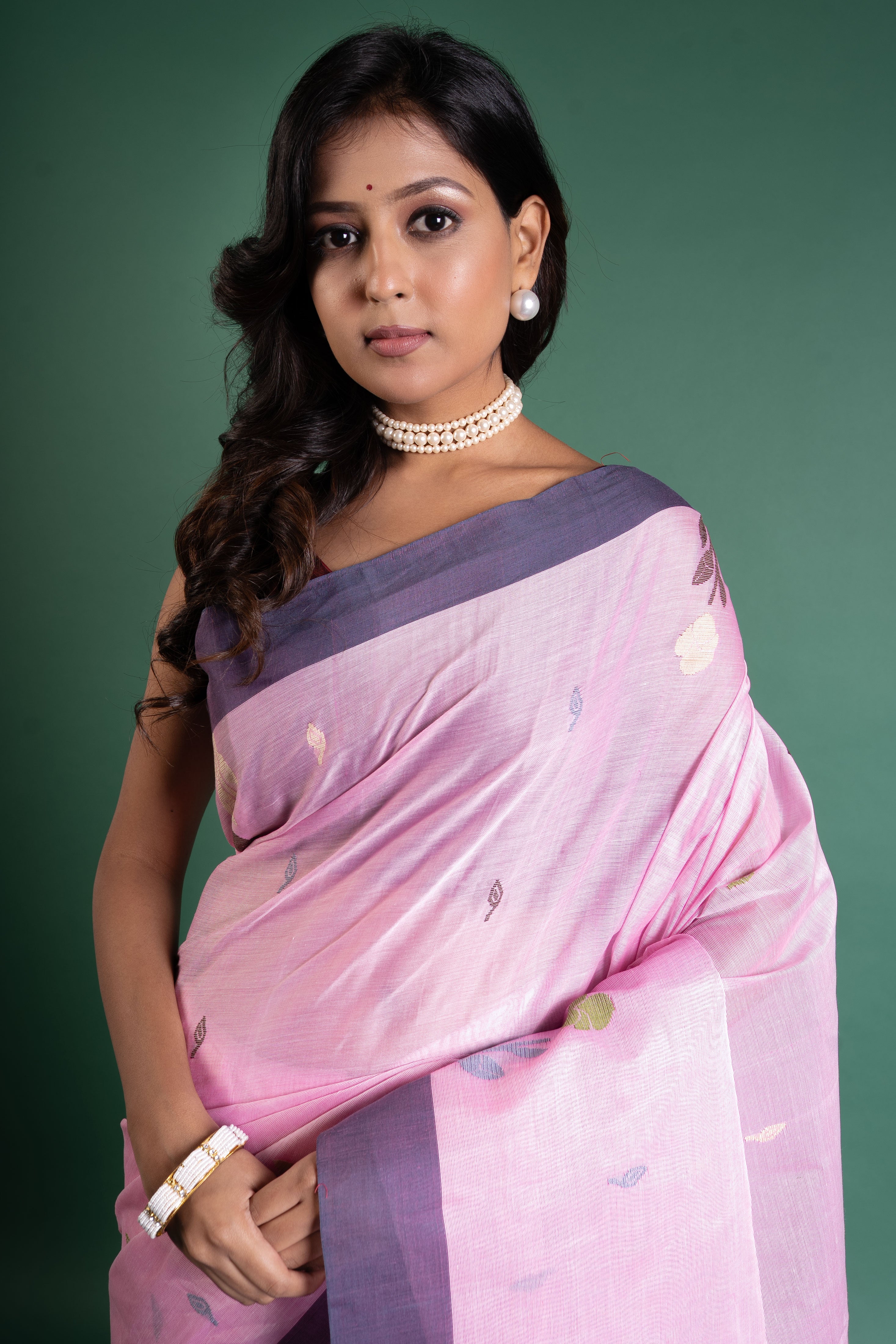 Blush Pink & Lilac Jamdani Handloom Saree