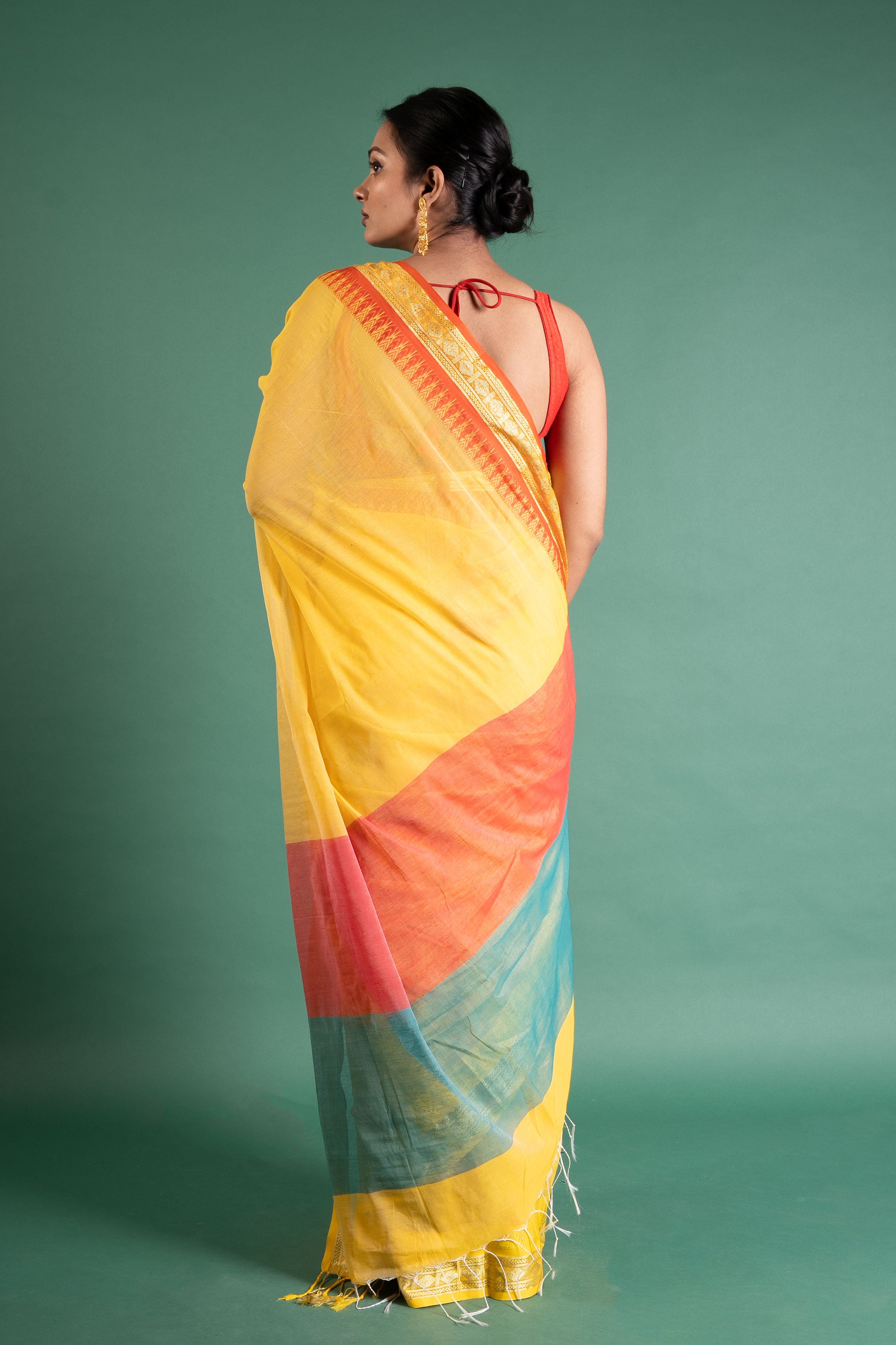 Surya Kiran Yellow Handloom Saree with Zari Temple Border