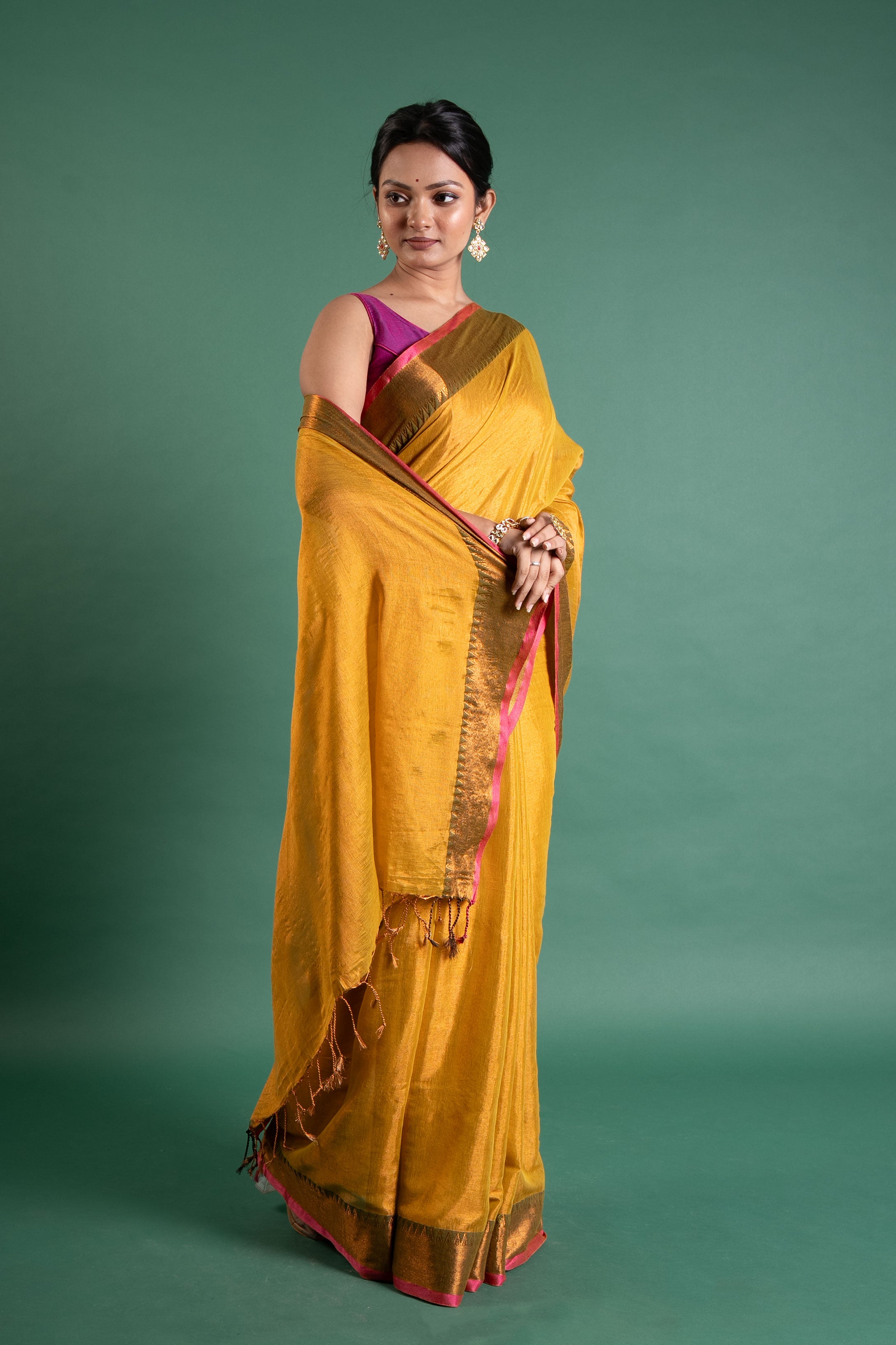 Sunlit Gulab-Gold Pure Tissue Saree
