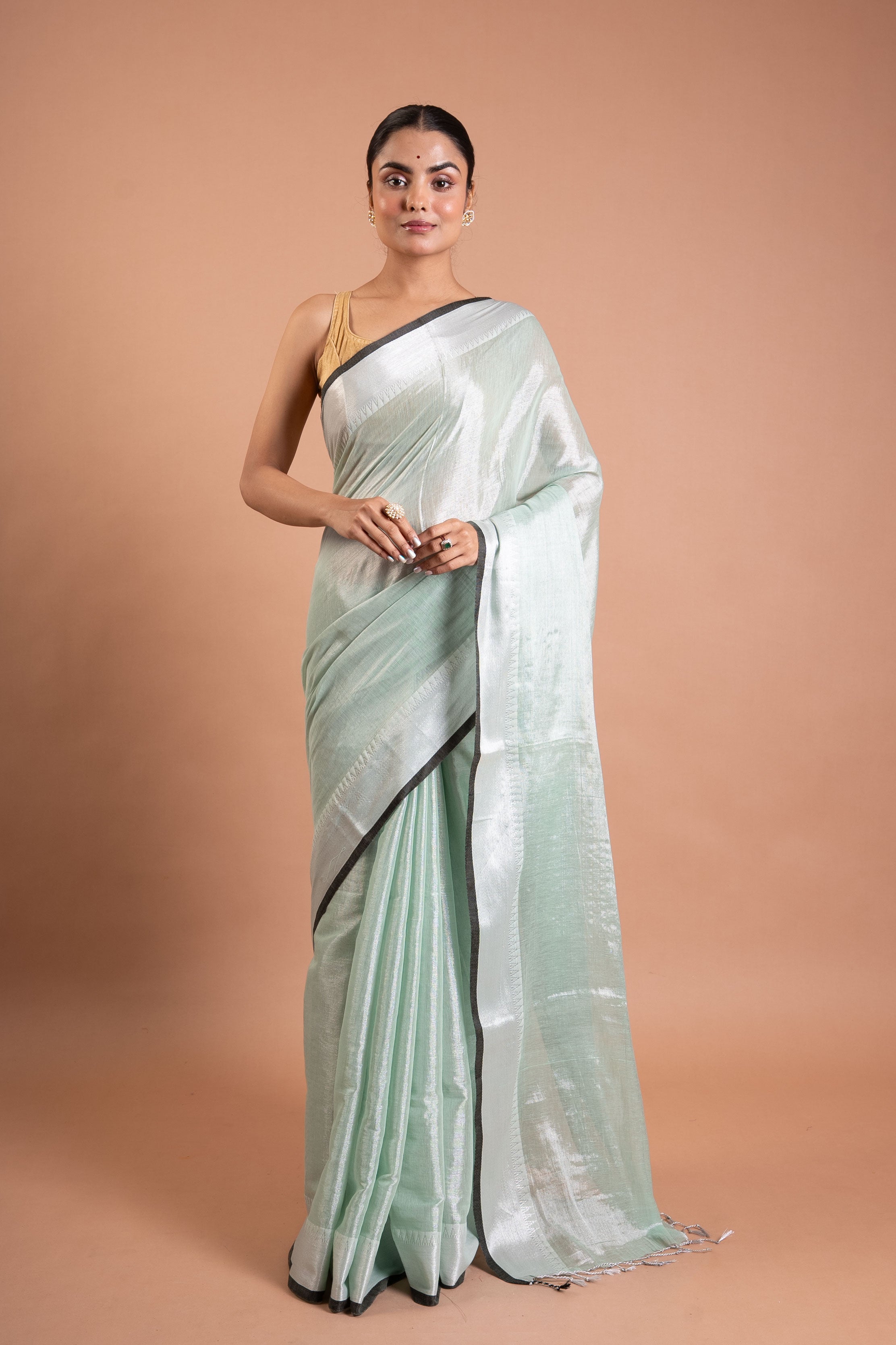 Mint Silver Glow Pure Tissue Saree