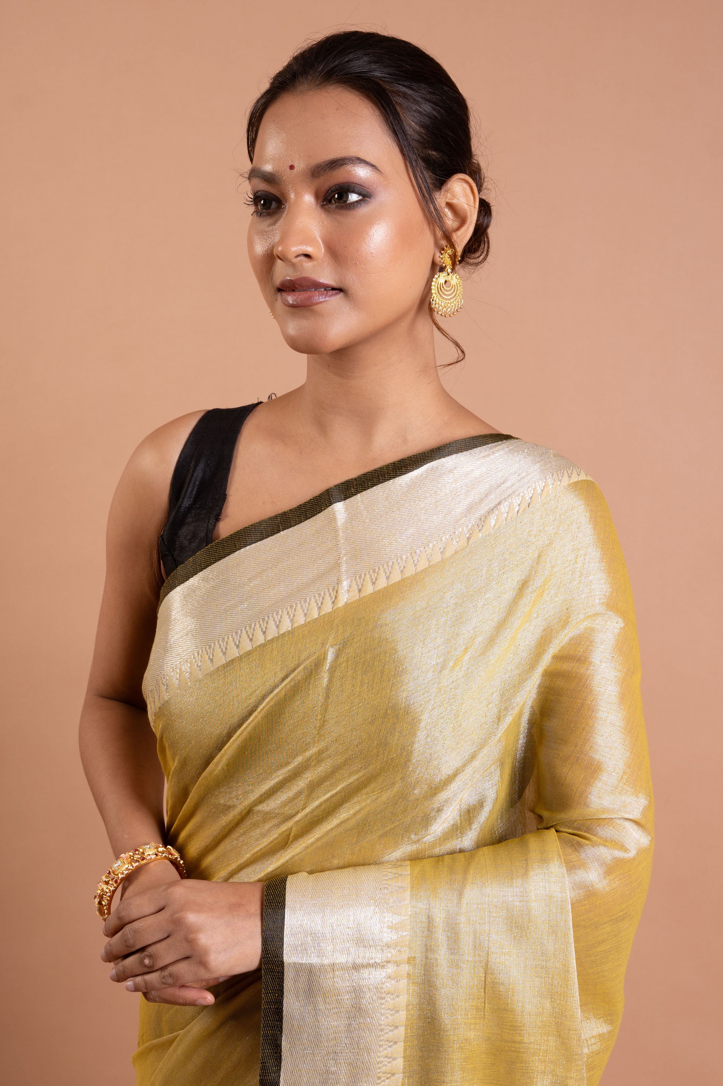 Sunlit Gold Pure Tissue Saree with Silver-Ivory Pallu