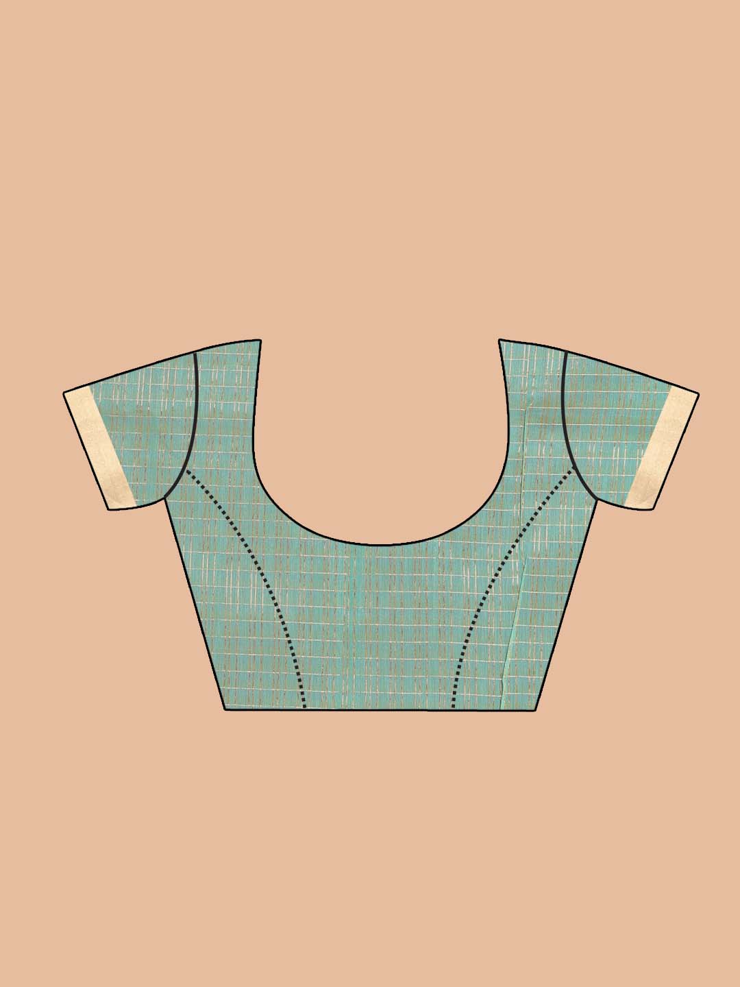 Indethnic Banarasi Peach Checked Daily Wear Saree - Blouse Piece View