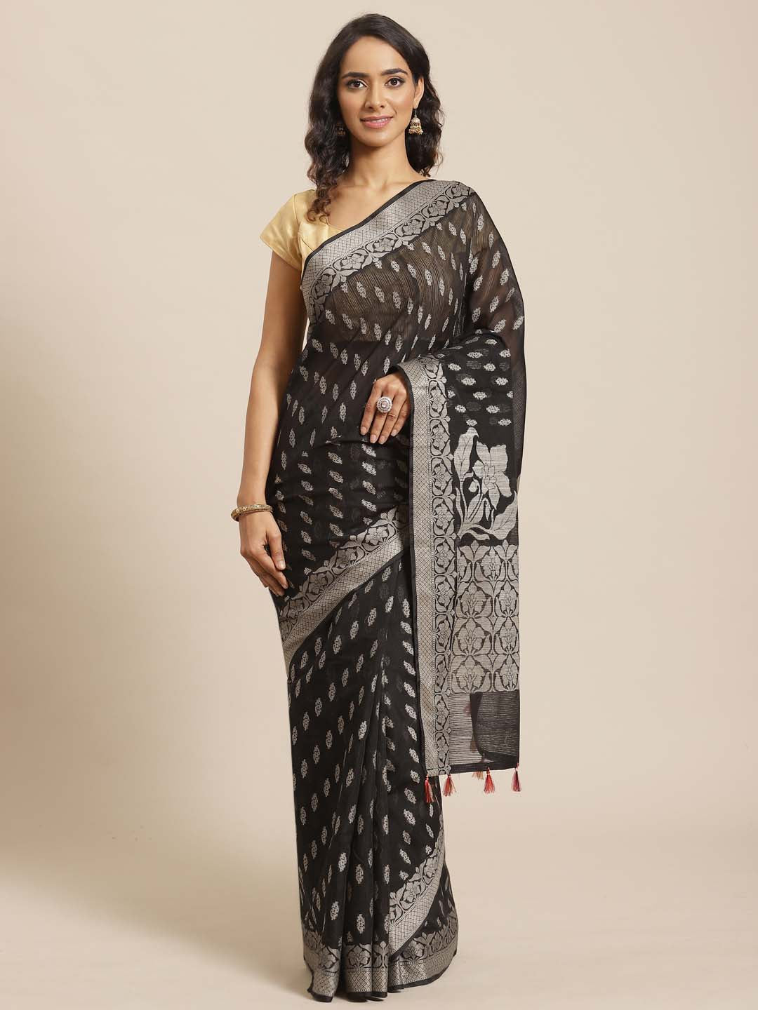 Indethnic Banarasi Black Woven Design Work Wear Saree - View 1