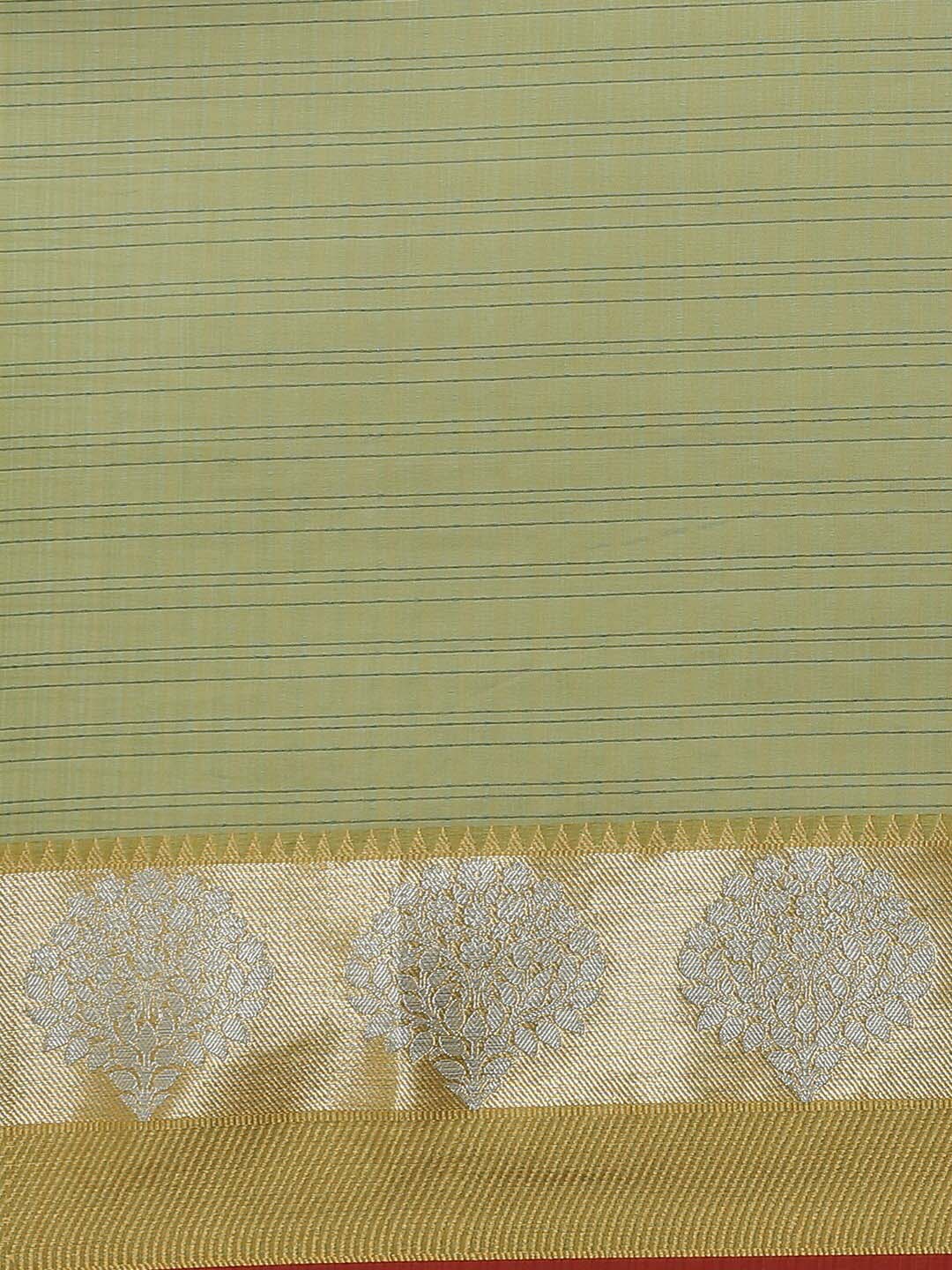 Indethnic Banarasi Green Checked Work Wear Saree - View 3