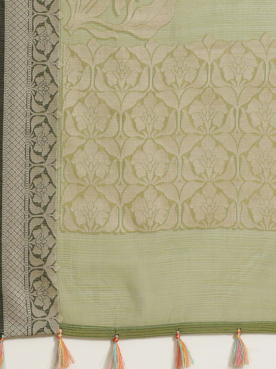 Indethnic Banarasi Green Woven Design Work Wear Saree - Saree Detail View