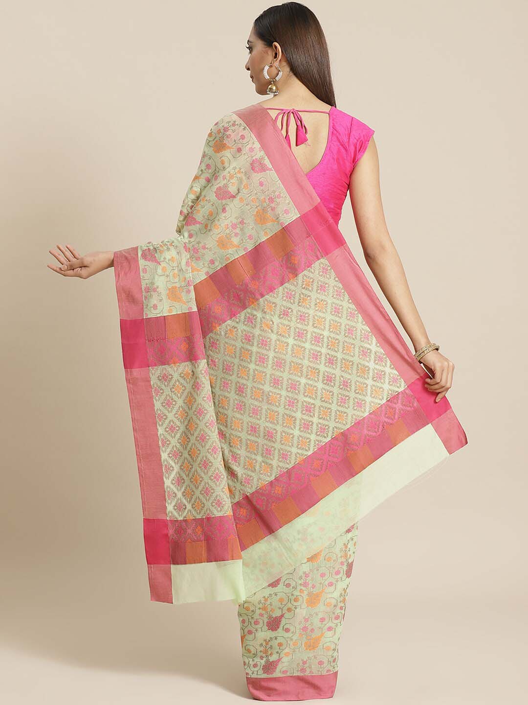 Indethnic Banarasi Green Woven Design Work Wear Saree - View 2