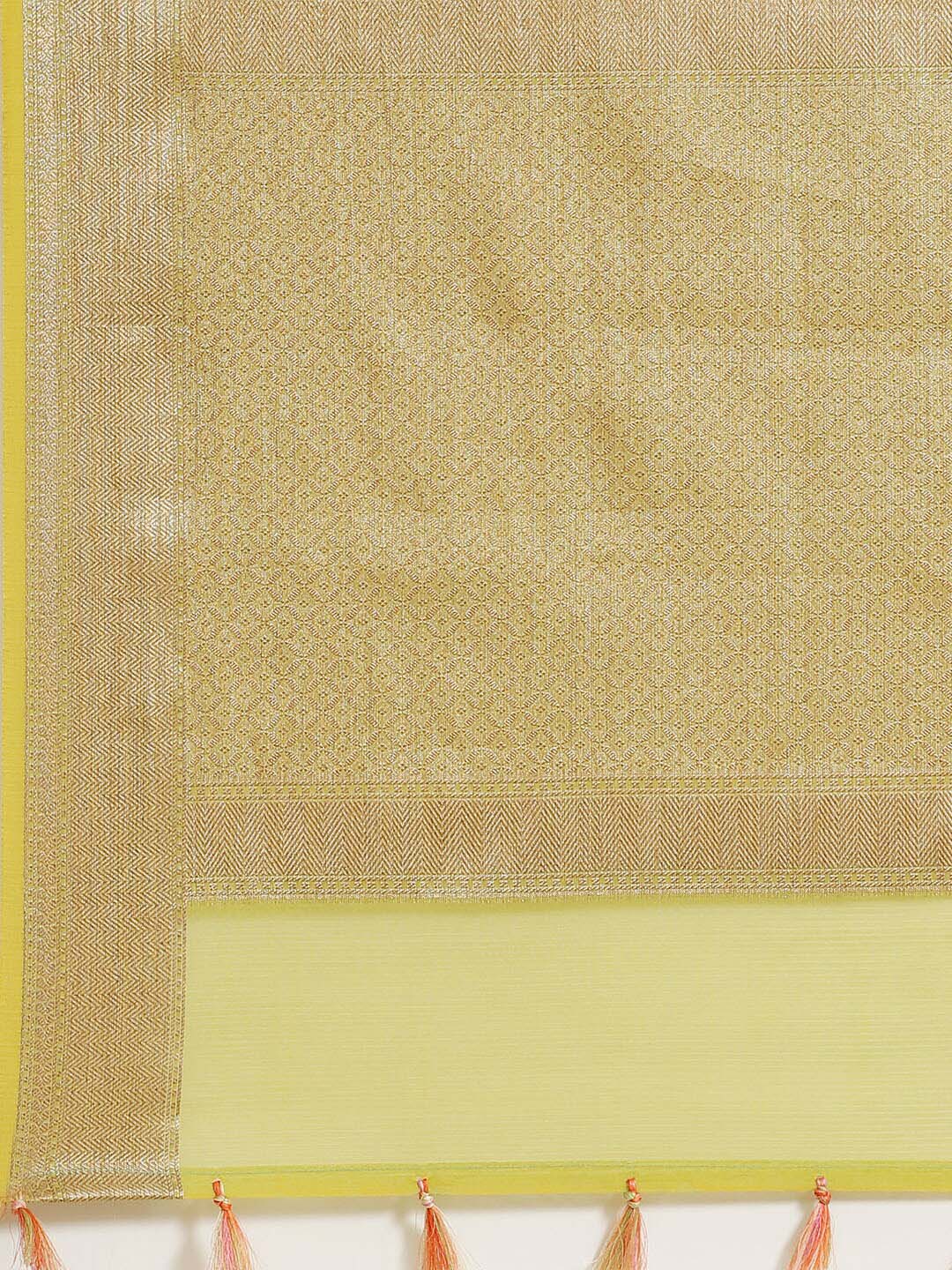 Indethnic Banarasi Lime Green Woven Design Work Wear Saree - Saree Detail View