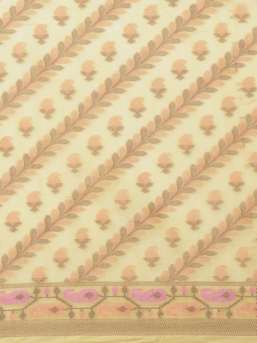 Indethnic Banarasi Yellow Woven Design Work Wear Saree - View 2