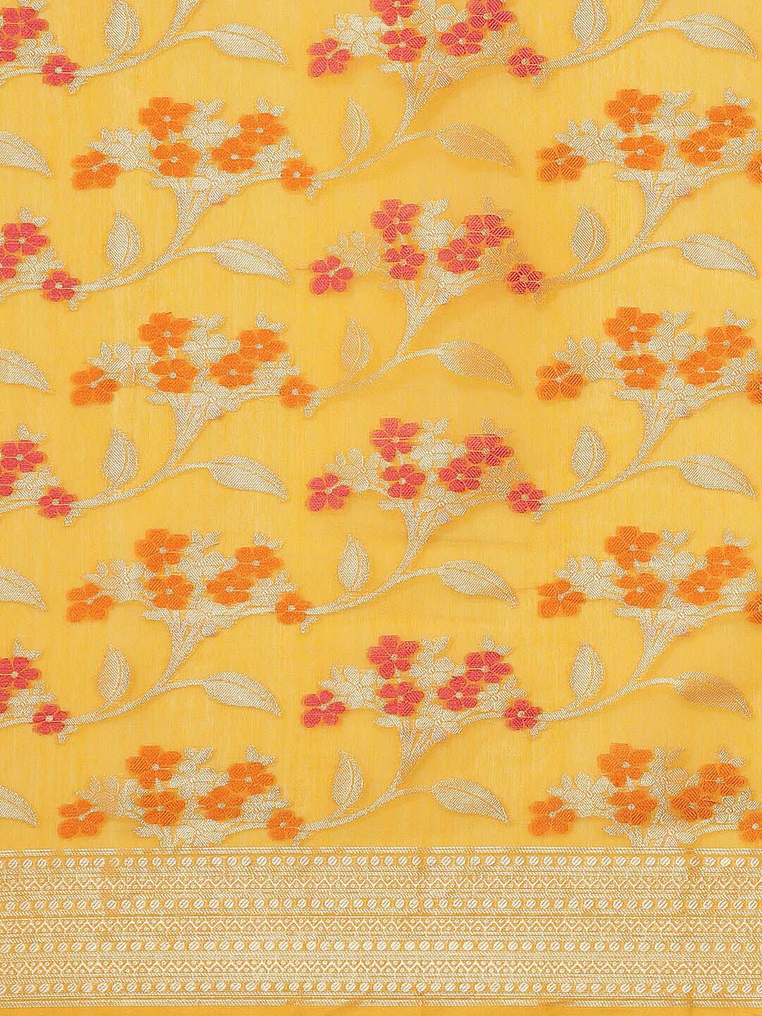 Indethnic Banarasi Yellow Woven Design Daily Wear Saree - View 3