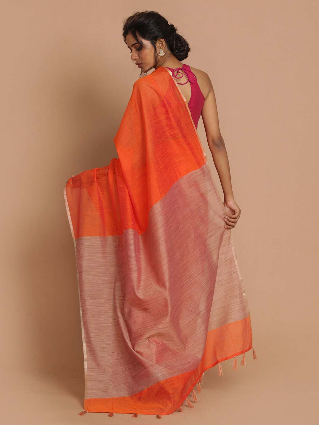 Indethnic Banarasi Rust Solid Daily Wear Saree - View 3