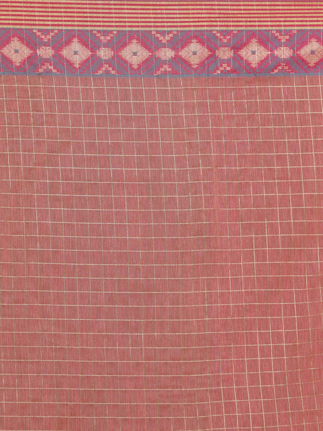 Indethnic Banarasi Fuchsia Checked Daily Wear Saree - Saree Detail View