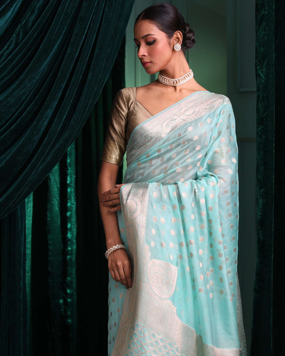 TURQUOISE ENCHANTMENT (BANARASI ART SILK SAREE)