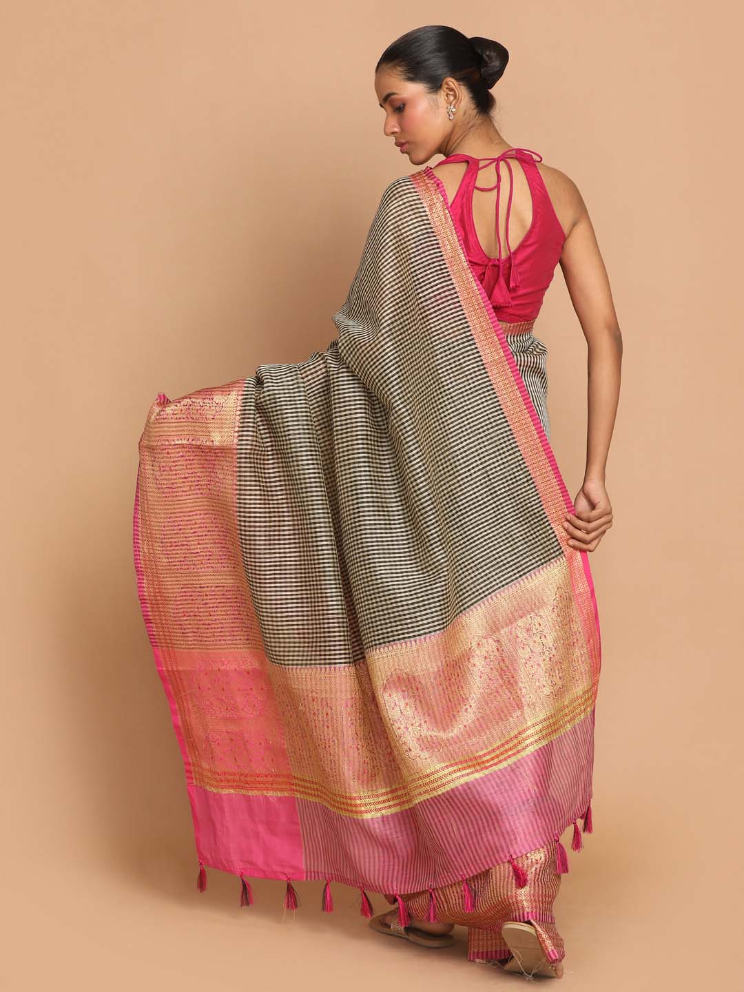 Indethnic Banarasi Black Woven Design Work Wear Saree - View 3