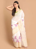 Indethnic Banarasi Purple Solid Work Wear Saree - View 1