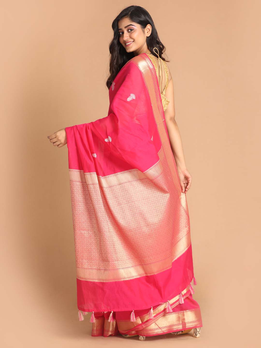 Indethnic Banarasi Magenta Woven Design Daily Wear Saree - View 3