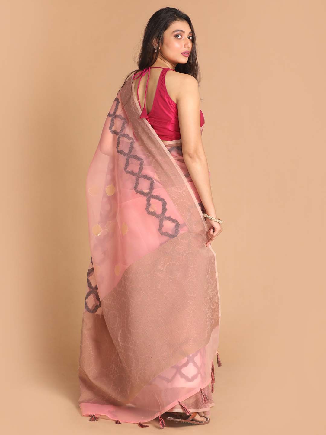 Indethnic Banarasi Coral Woven Design Party Wear Saree - View 3