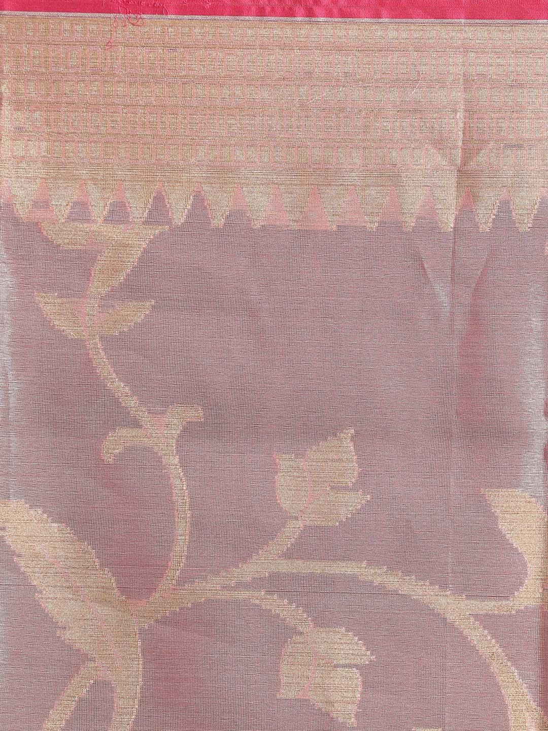 Indethnic Banarasi Pink Woven Design Party Wear Saree - Saree Detail View