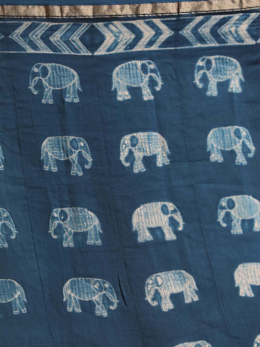 Indethnic Shibori Silk Cotton Saree in Blue - Saree Detail View