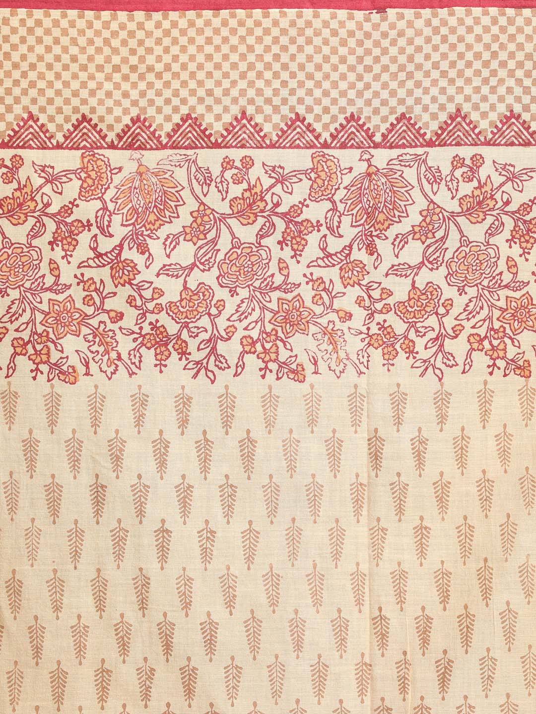 Indethnic Printed Pure Cotton Saree in Maroon - Saree Detail View